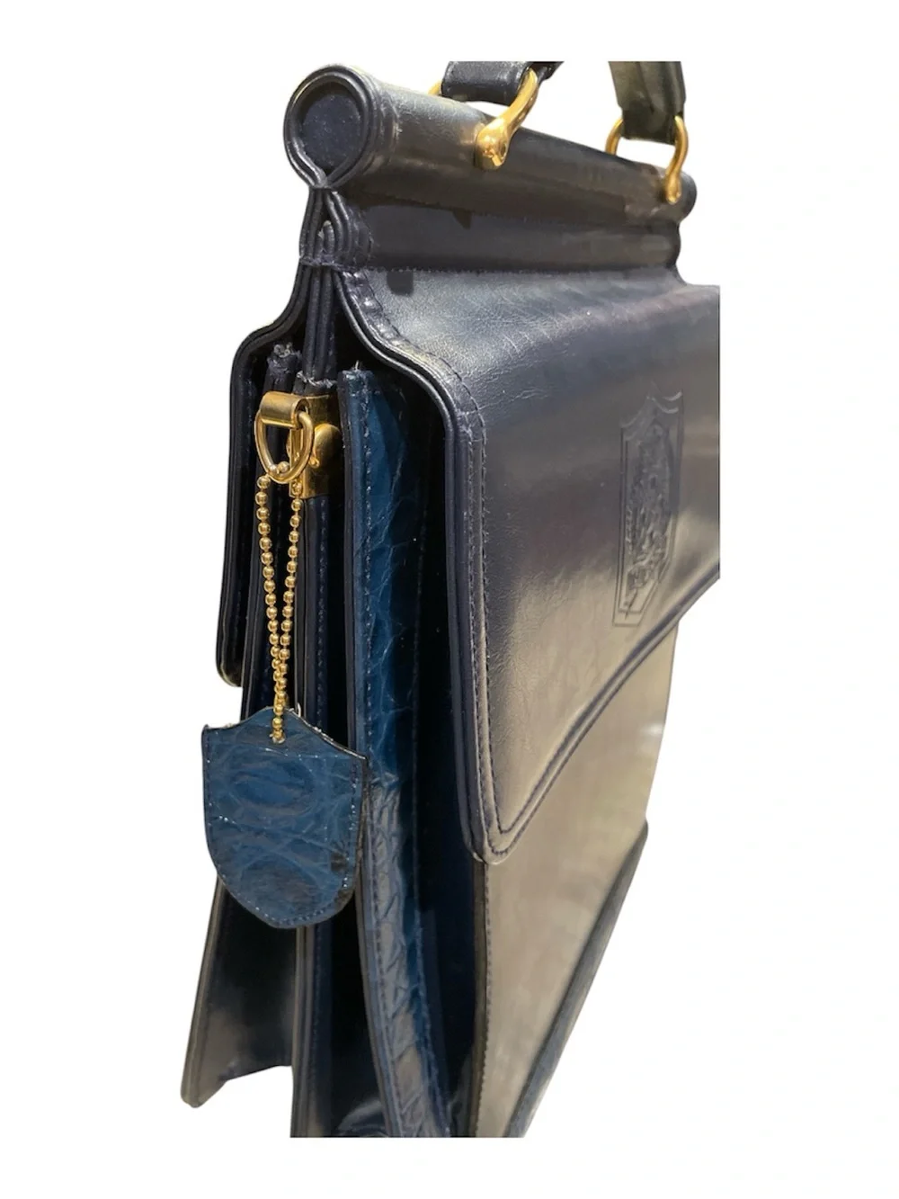 Bellerose Navy Blue Leather Top-Handle Handbag